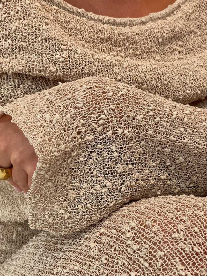 Marissa Sweater Maxi Dress - Textured Bouclé Winter Dress, Beige or Creme - Image 8