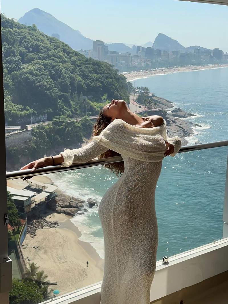 Marissa Sweater Maxi Dress - Textured Bouclé Winter Dress, Beige or Creme - Image 7