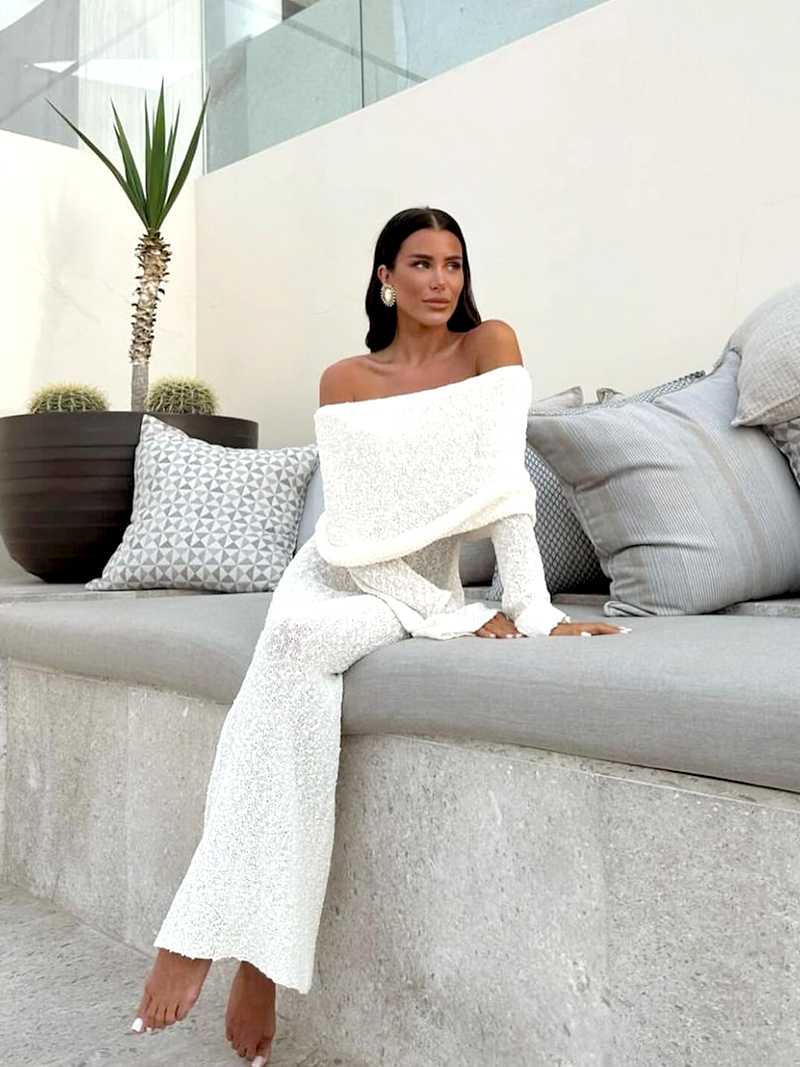 Marissa Sweater Maxi Dress - Textured Bouclé Winter Dress, Beige or Creme - Image 4