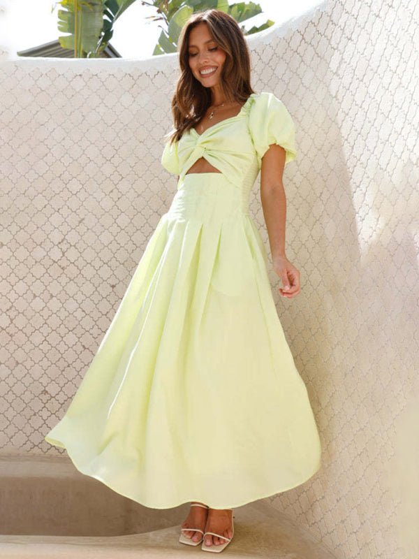 Maritoni Puff Sleeve Hollow Midi Dress - Elegant Occasion Dress for Women - Image 4