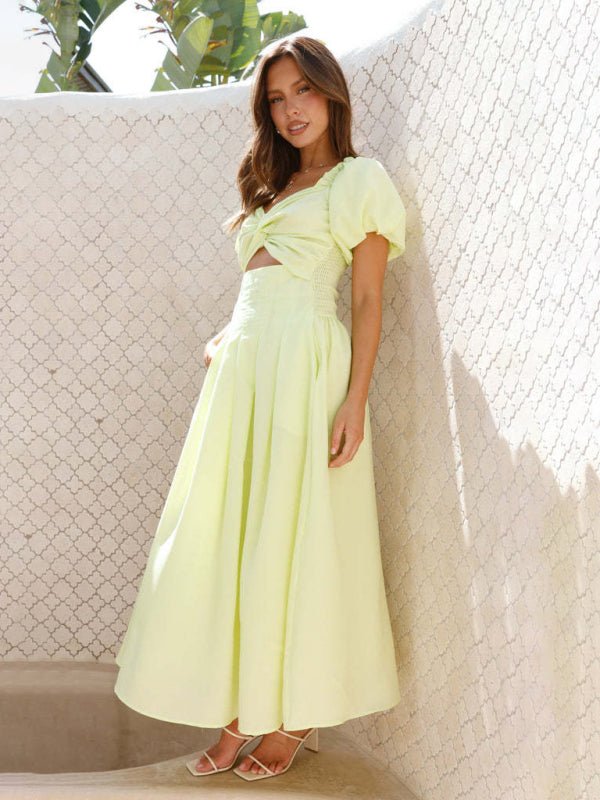 Maritoni Puff Sleeve Hollow Midi Dress - Elegant Occasion Dress for Women - Image 2