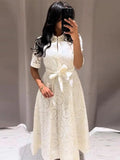 Merida Embroidered Belted Midi Dress - Elegant Occasion Dress for Women