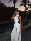 Winona High-Neck Slit Maxi Dress - Elegant Occasion Dress for Women