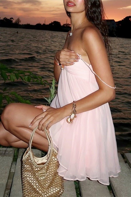 Mireille Off Shoulder Chiffon Mini Dress - Flowy Summer Dress - Image 11