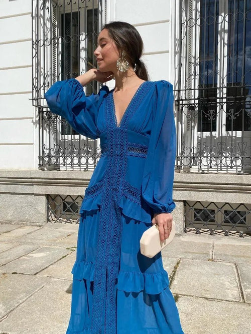 Beatrice Deep V-Neck Ruffle Maxi Dress - Elegant Occasion Dress for Women - Image 2