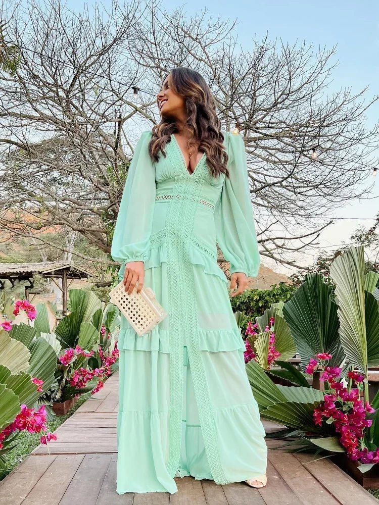 Beatrice Deep V-Neck Ruffle Maxi Dress - Elegant Occasion Dress for Women - Image 5