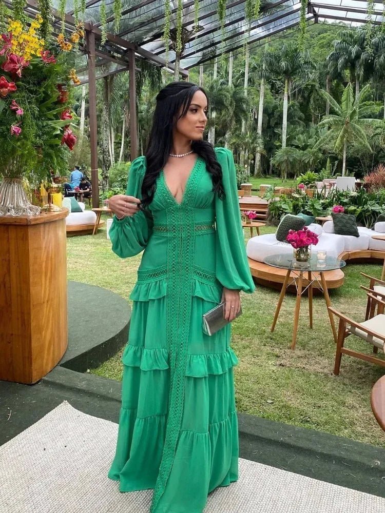 Beatrice Deep V-Neck Ruffle Maxi Dress - Elegant Occasion Dress for Women - Image 6