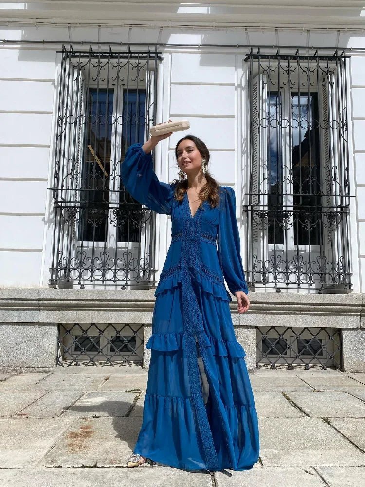 Beatrice Deep V-Neck Ruffle Maxi Dress - Elegant Occasion Dress for Women - Image 3