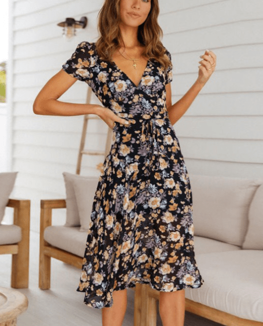 Mona V-Neck Floral Midi Dress - Elegant Occasion Dress for Women - Image 3
