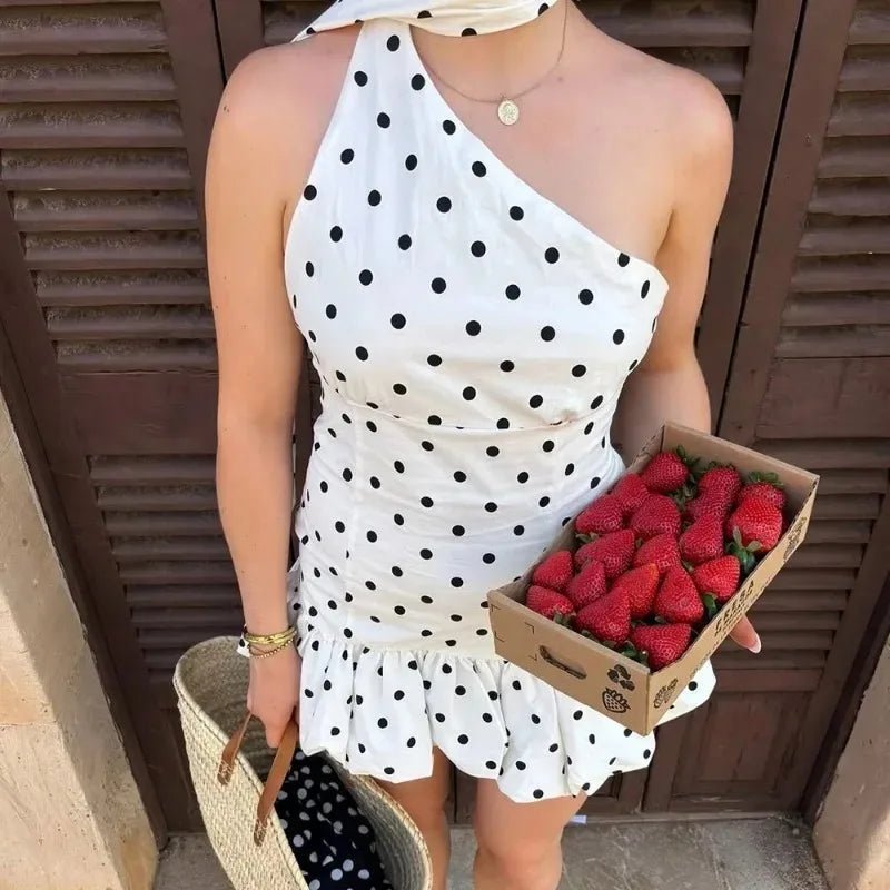 Nina One Shoulder Polka Dot Mini Dress - Elegant Occasion Dress for Women - Image 2
