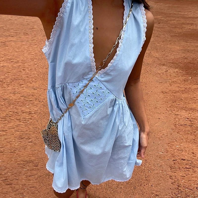 Olivia Lace Trim Boho Mini Dress - Elegant Occasion Dress for Women