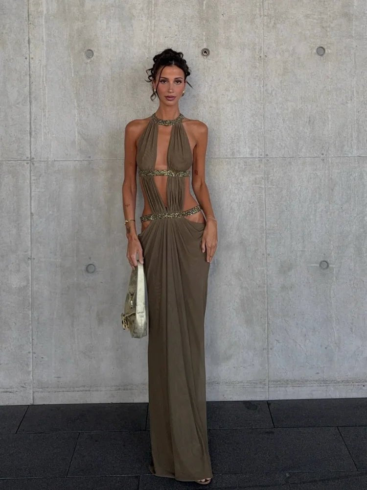 Rafaela Sequin Halter Maxi Evening Dress - Elegant Occasion Dress for Women - Image 3