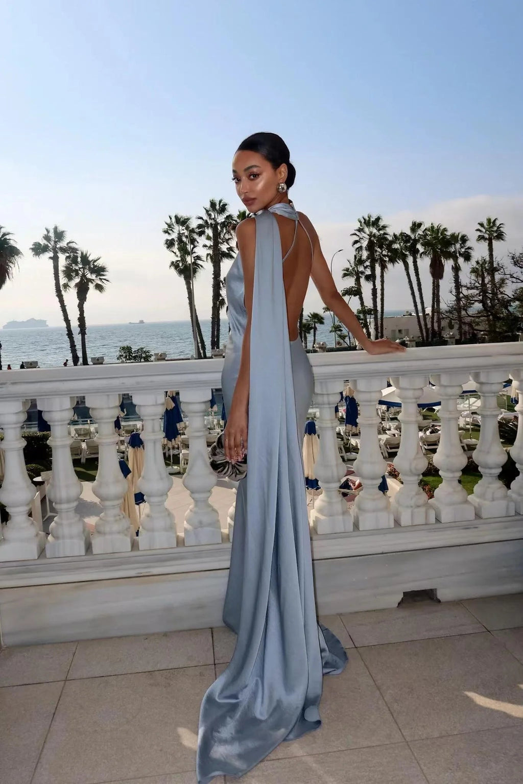 Raisa Satin Ribbon Backless Evening Gown - Elegant Occasion Dress for Women - Image 3
