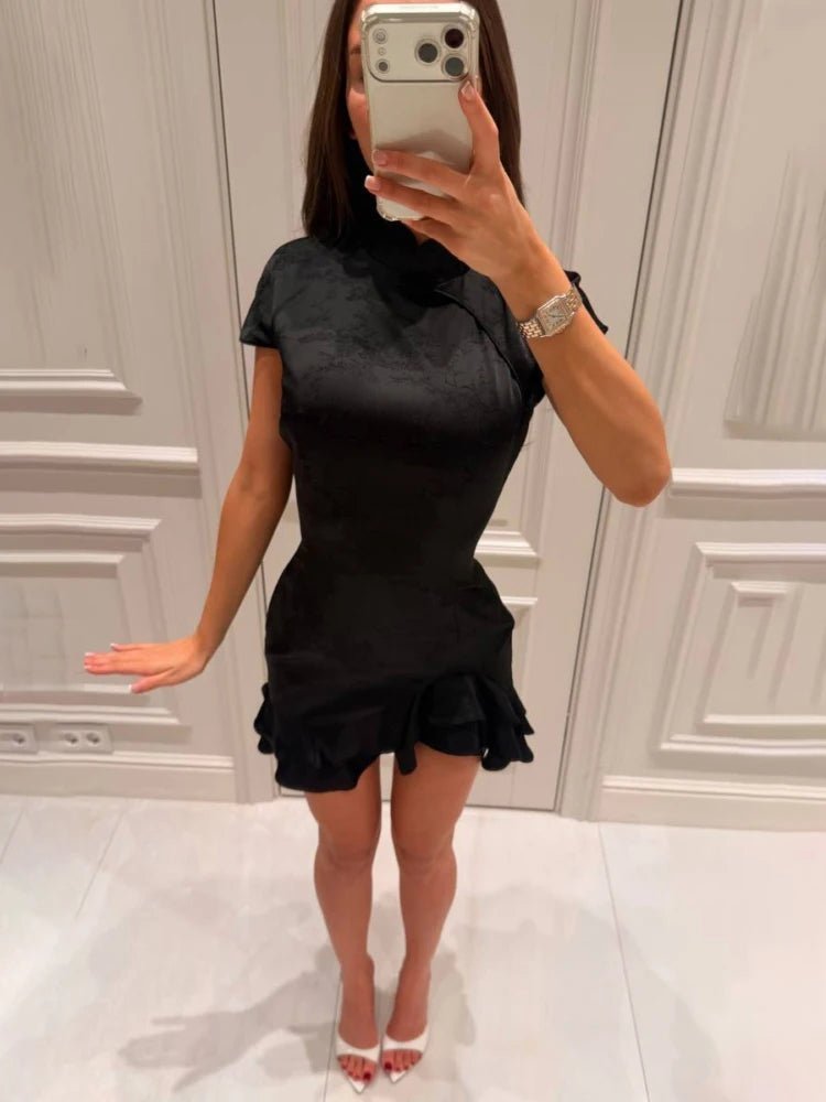 Celeste Satin Patchwork Lace Collar Dress - Elegant Occasion Dress for Women - Image 3