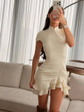 Celeste Satin Patchwork Lace Collar Dress - Elegant Occasion Dress for Women
