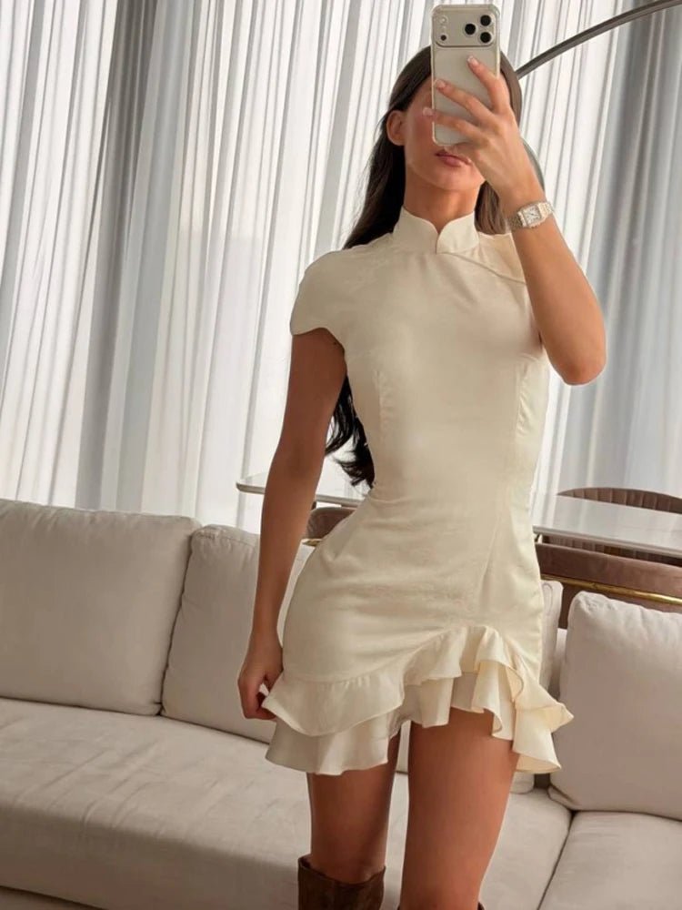 Celeste Satin Patchwork Lace Collar Dress - Elegant Occasion Dress for Women