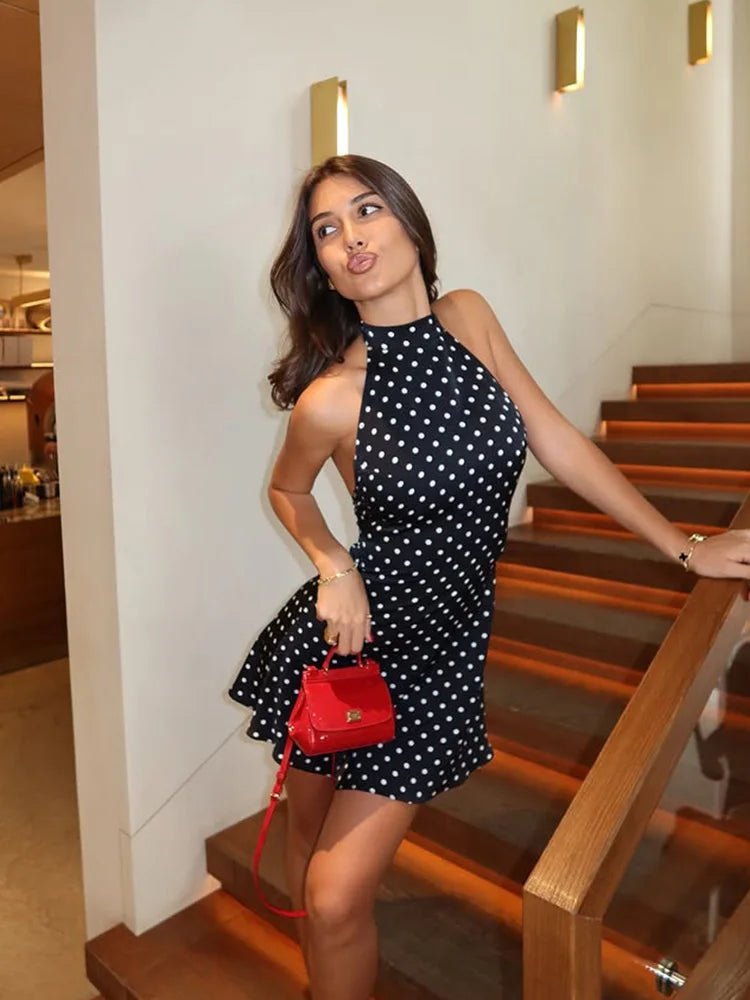 Renee Polka Dot Halter Mini Dress - Backless Sleeveless Party Dress - Image 2
