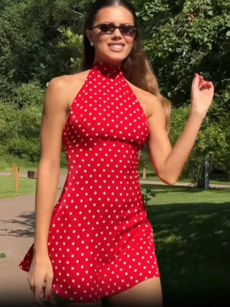 Renee Polka Dot Halter Mini Dress - Backless Sleeveless Party Dress - Image 6