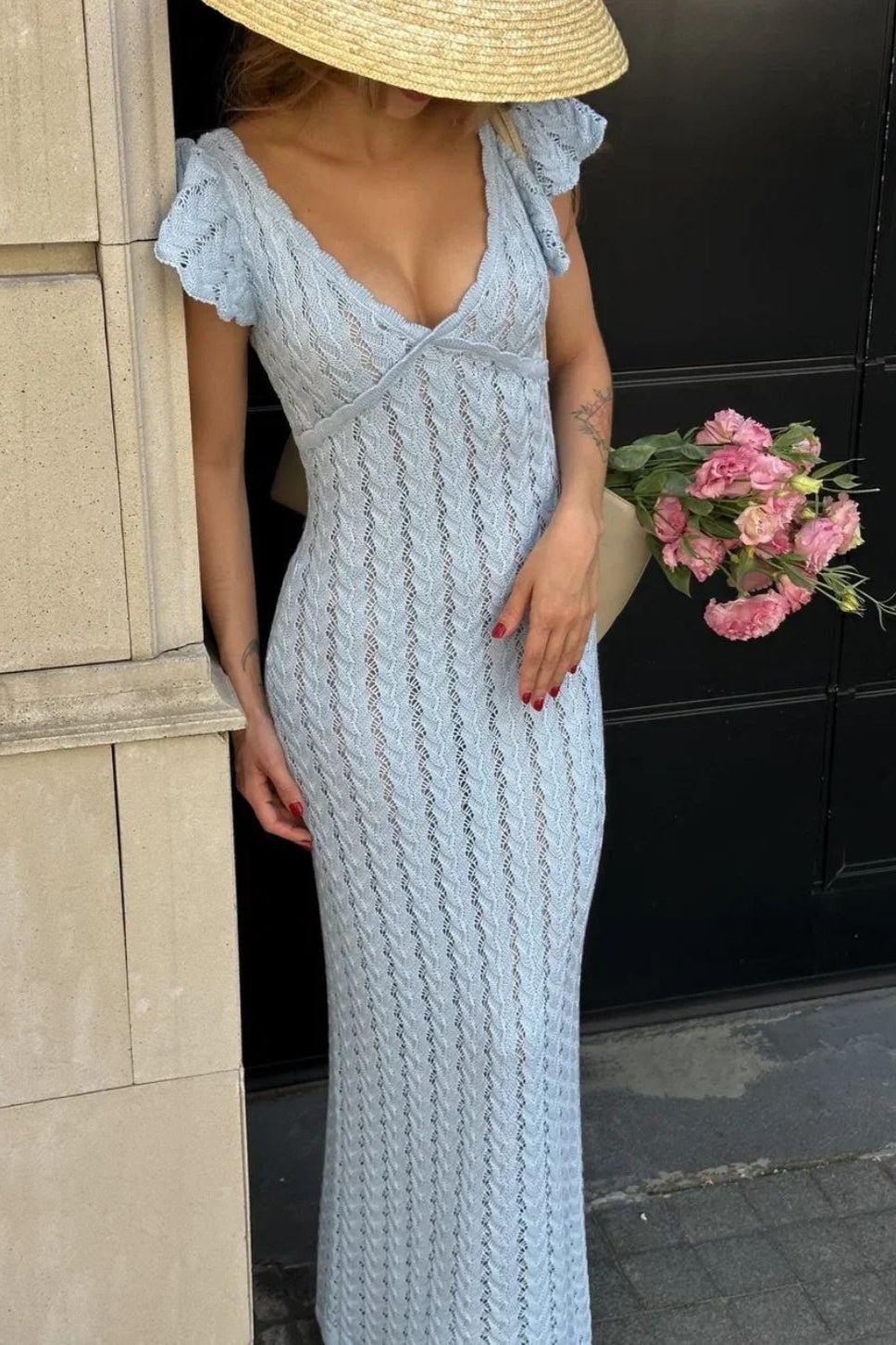 Roan Ruffle Knit Midi Dress - Elegant Occasion Dress for Women