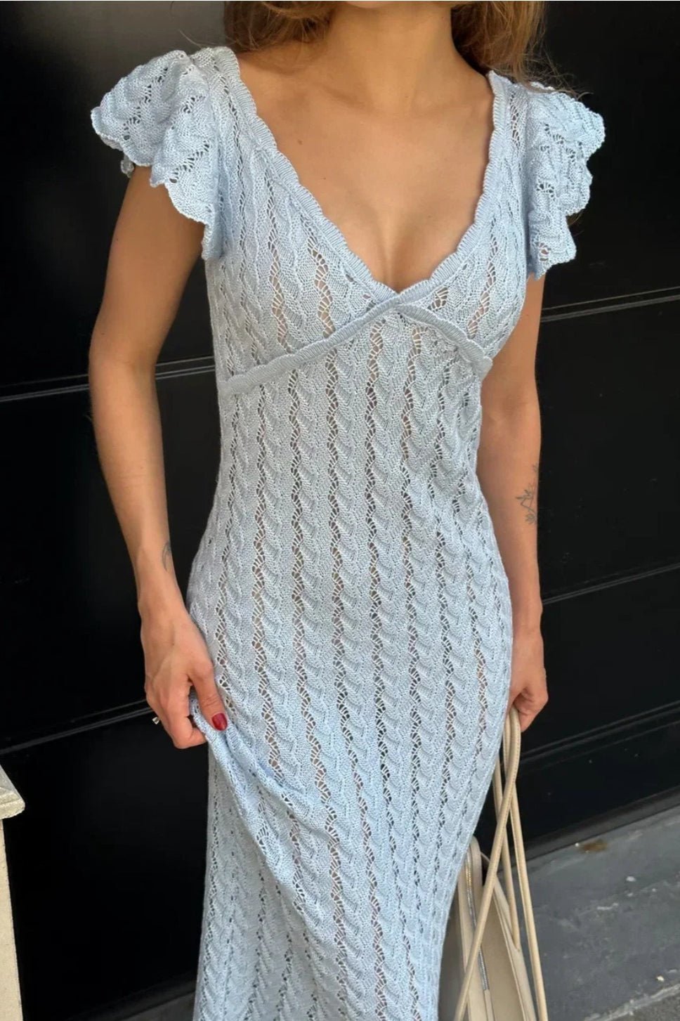 Roan Ruffle Knit Midi Dress - Elegant Occasion Dress for Women - Image 2