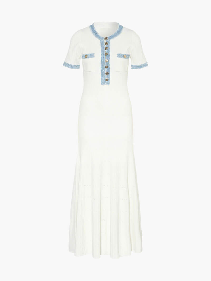 Sandra Button Front Collared Knit Maxi Dress