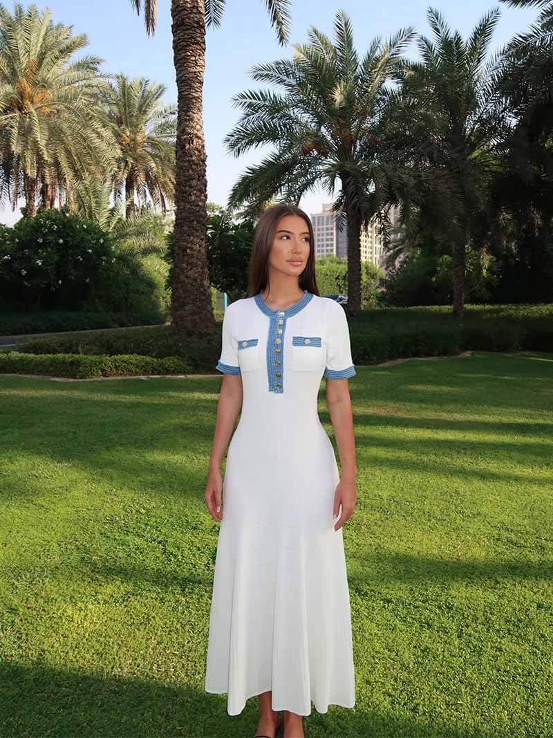 Sandra Button Front Collared Knit Maxi Dress - Image 5
