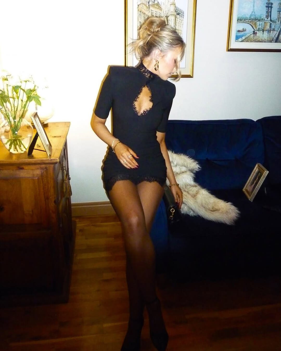 Taylor High Neck Lace Mini Dress - Black Bodycon Party Dress - Image 8