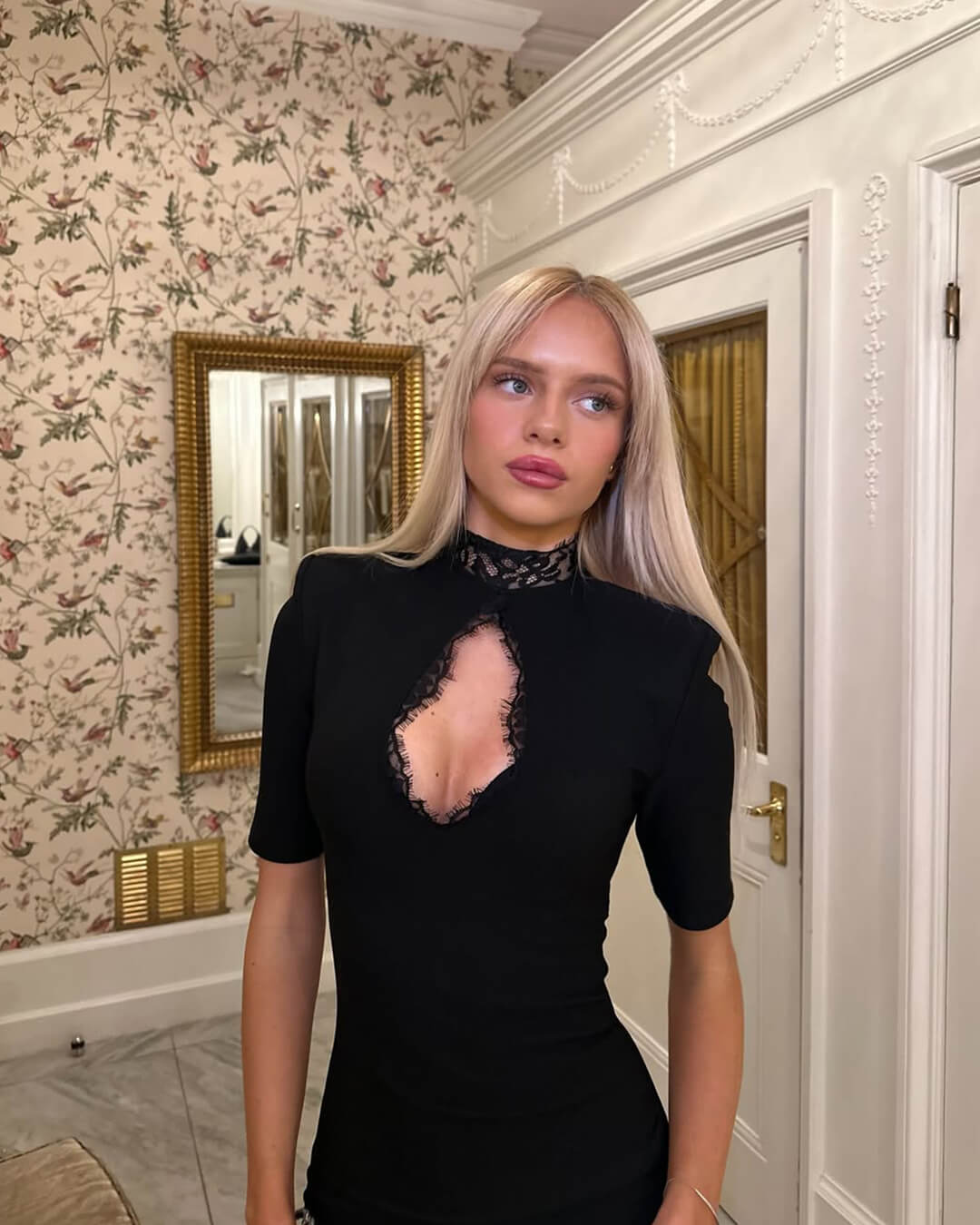 Taylor High Neck Lace Mini Dress - Black Bodycon Party Dress - Image 6