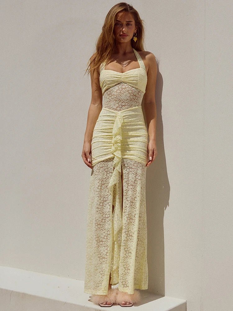 Selene Lace Draped Halter Maxi Dress - Elegant Occasion Dress for Women - Image 4