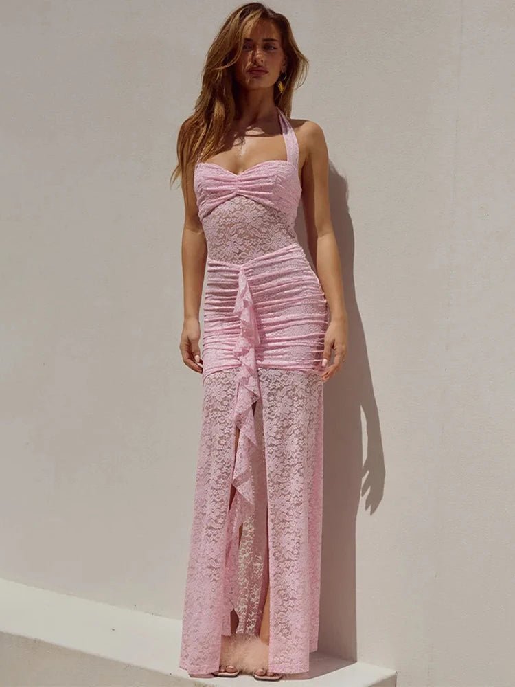 Selene Lace Draped Halter Maxi Dress - Elegant Occasion Dress for Women - Image 2