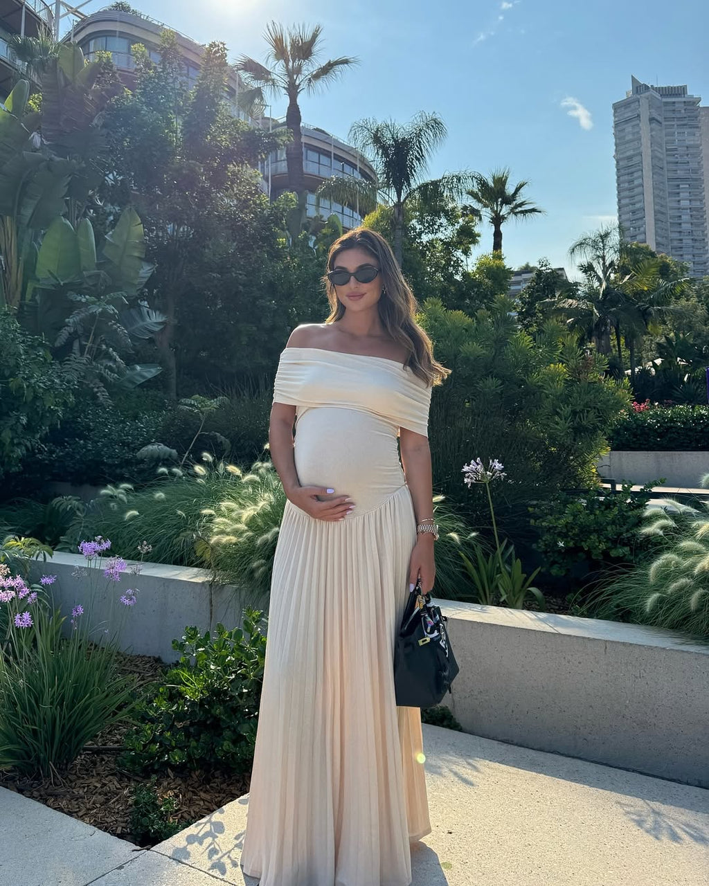 Serena Flowy Off-Shoulder Draped Maxi Dress | Elegant Summer & Maternity Wear - Image 5
