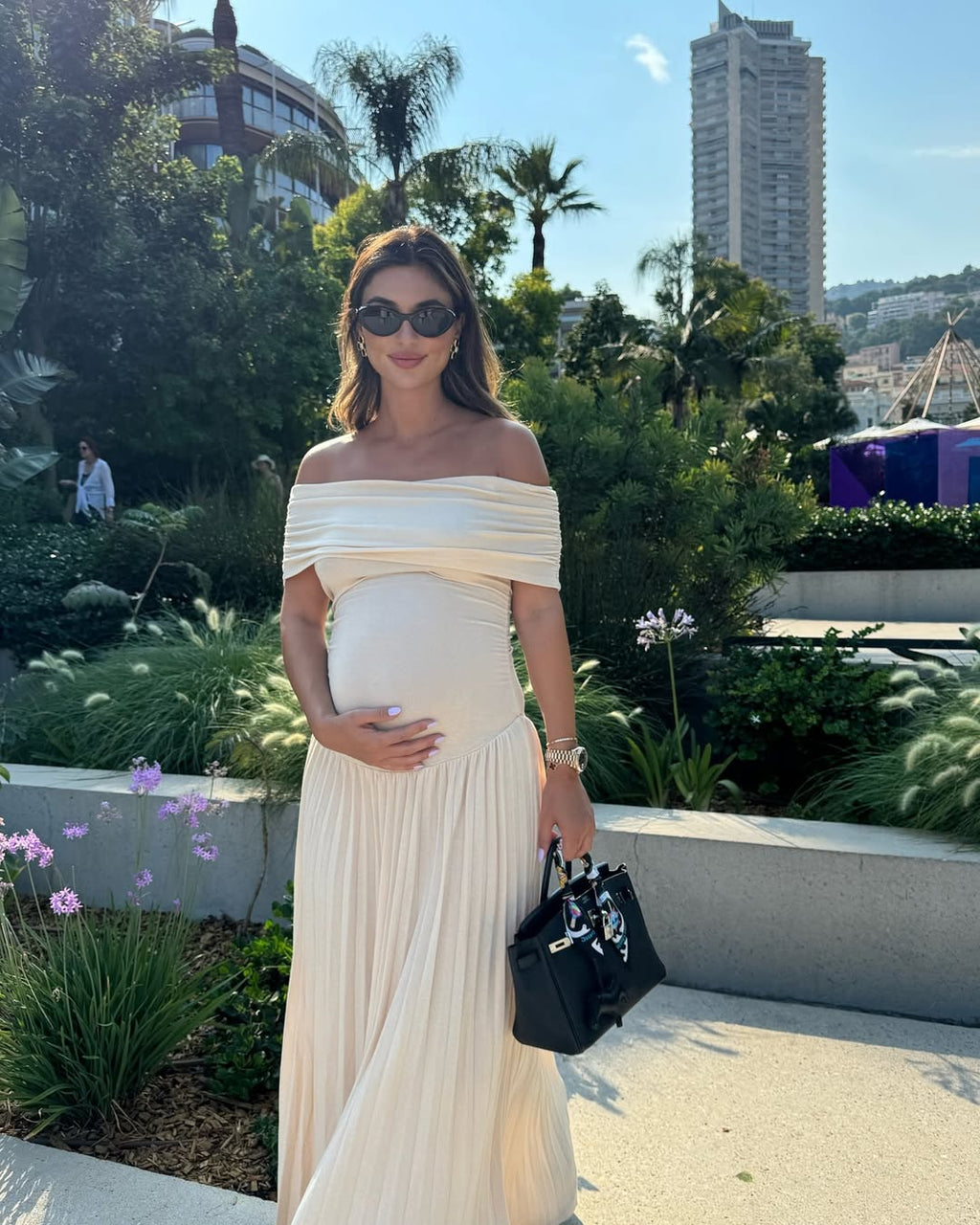 Serena Flowy Off-Shoulder Draped Maxi Dress | Elegant Summer & Maternity Wear - Image 2