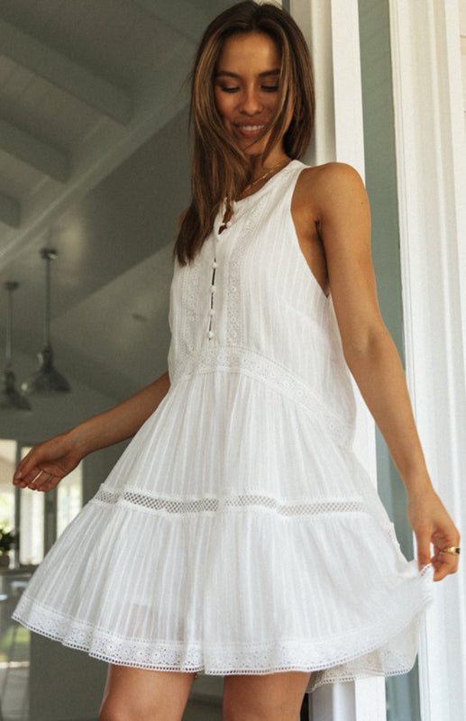 Shelby White Boho Sleeveless Mini Dress for Women - Cotton Knit Casual Summer Dress - Image 2