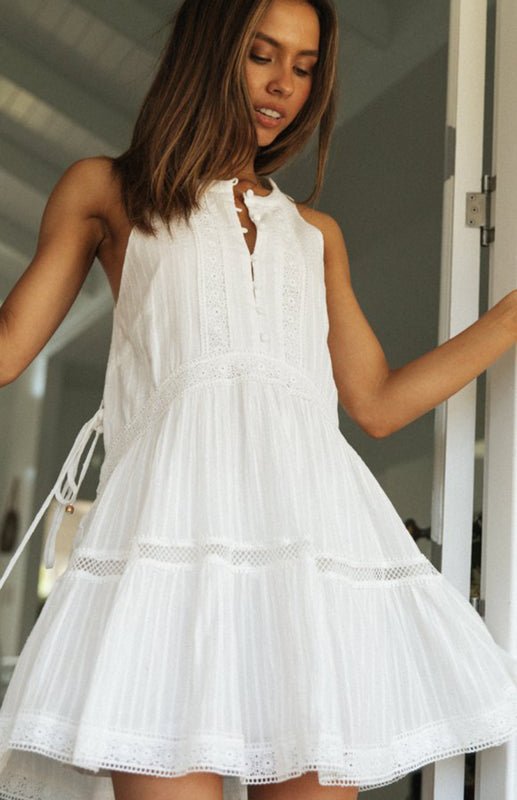 Shelby White Boho Sleeveless Mini Dress for Women - Cotton Knit Casual Summer Dress