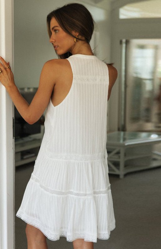 Shelby White Boho Sleeveless Mini Dress for Women - Cotton Knit Casual Summer Dress - Image 5