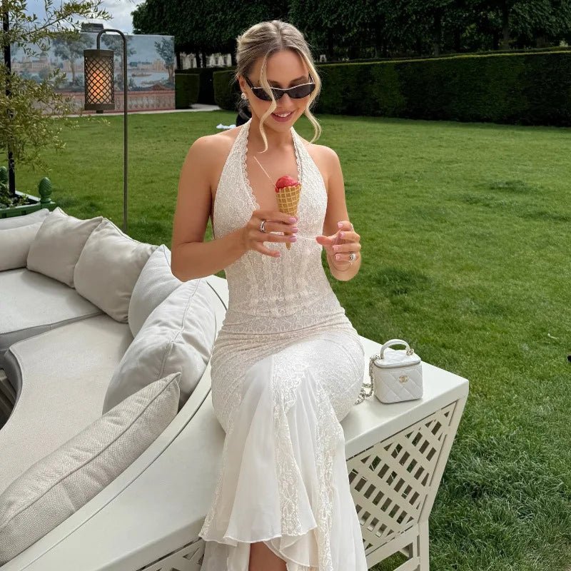 Sienna Halter Neck Lace Maxi Dress - Elegant Occasion Dress for Women - Image 4