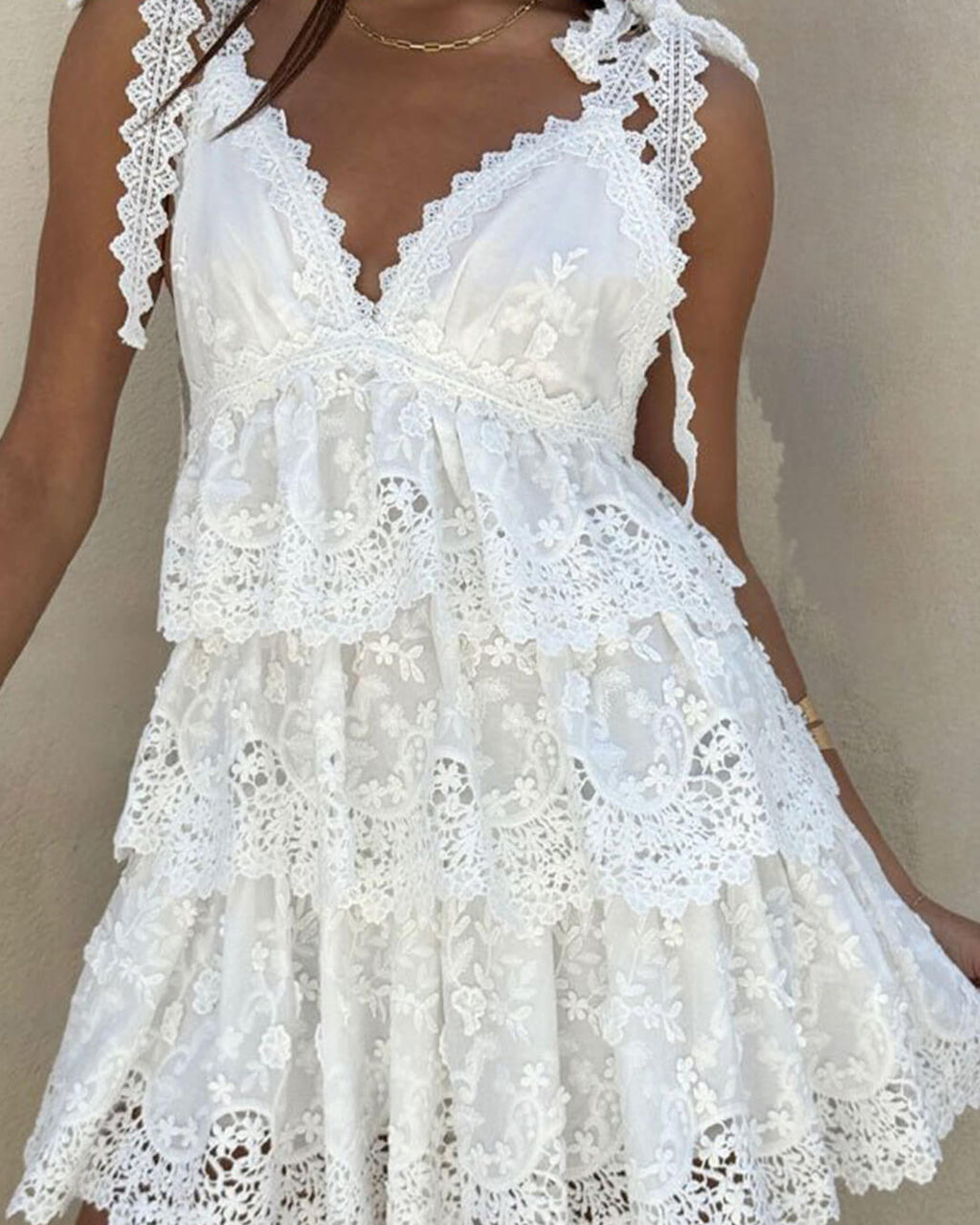 Sophia V-Neck Tiered Lace Mini Dress - Elegant Occasion Dress for Women - Image 2
