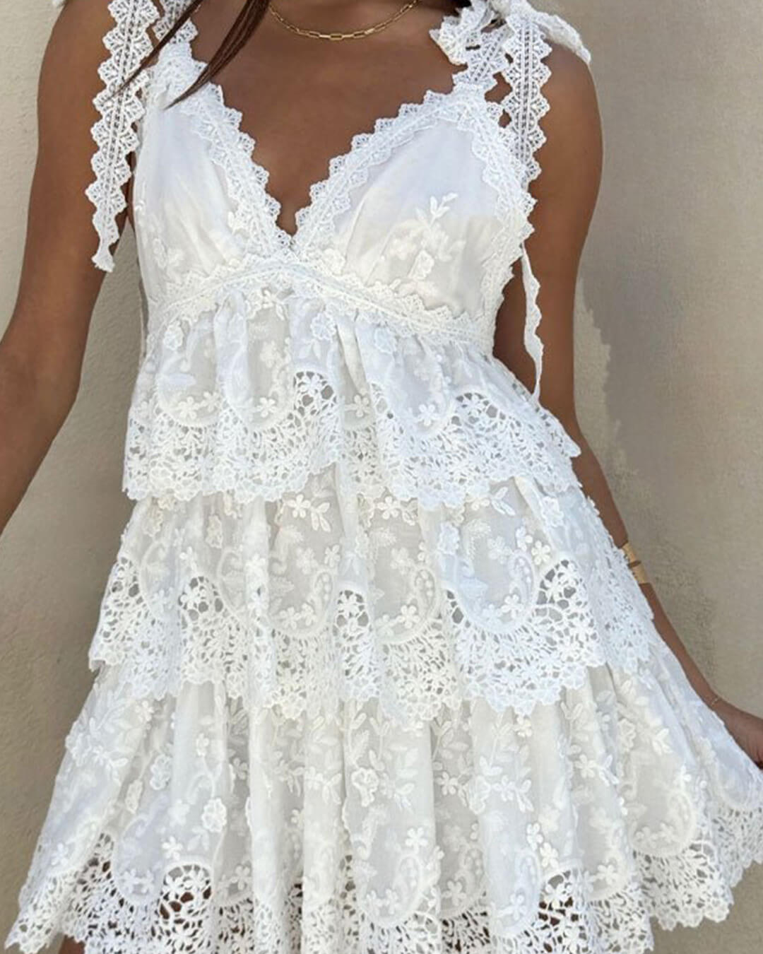 Sophia V-Neck Tiered Lace Mini Dress - Elegant Occasion Dress for Women - Image 2