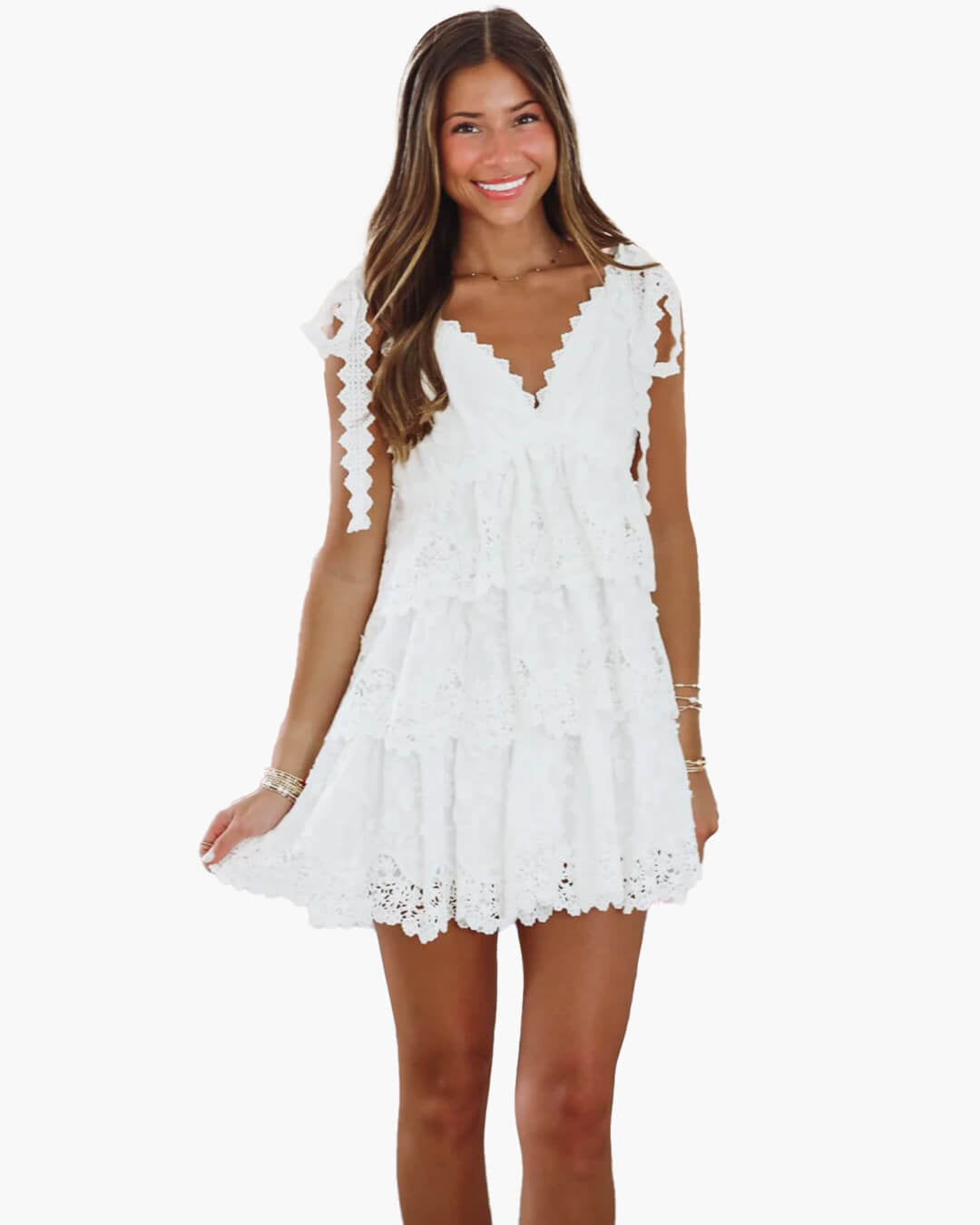 Sophia V-Neck Tiered Lace Mini Dress - Elegant Occasion Dress for Women - Image 4