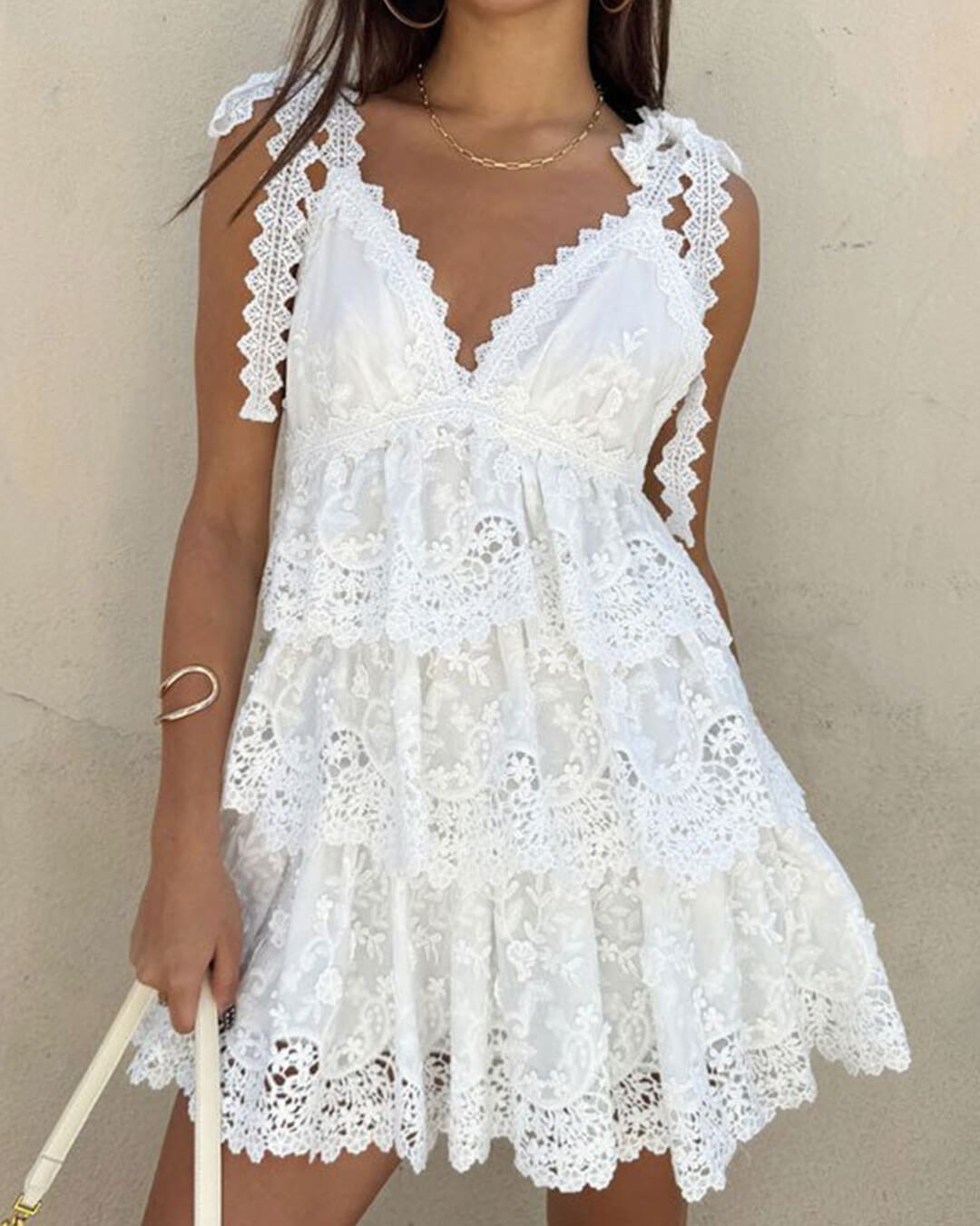 Sophia V-Neck Tiered Lace Mini Dress - Elegant Occasion Dress for Women