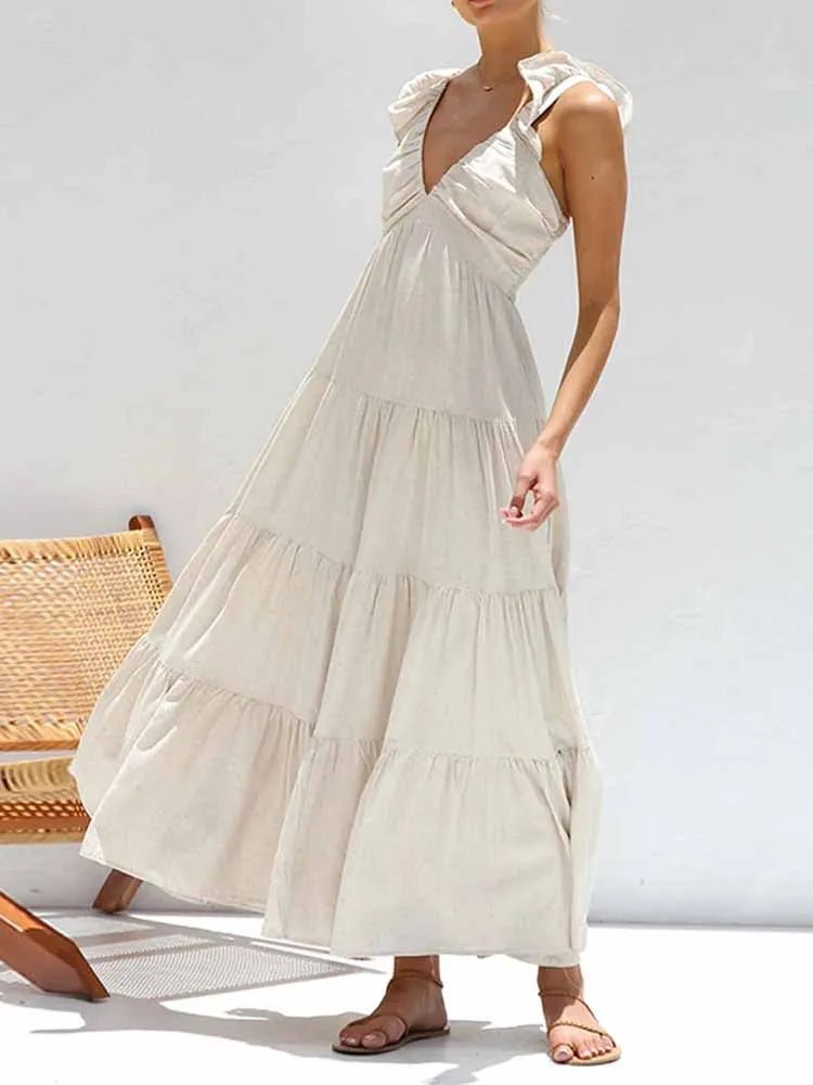 Tahlia Ruffle Cotton Linen Maxi Dress - Elegant Occasion Dress for Women - Image 4