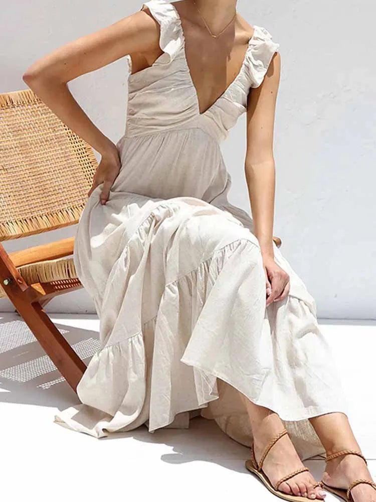 Tahlia Ruffle Cotton Linen Maxi Dress - Elegant Occasion Dress for Women - Image 5