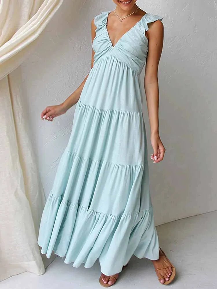 Tahlia Ruffle Cotton Linen Maxi Dress - Elegant Occasion Dress for Women