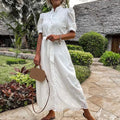 Beatrice Embroidered Lace-Up Maxi Dress - Elegant Occasion Dress for Women