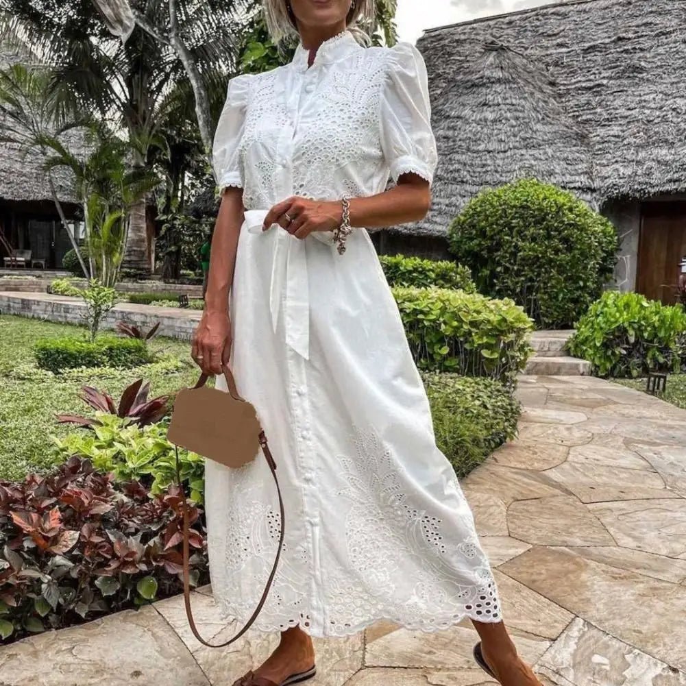 Beatrice Embroidered Lace-Up Maxi Dress - Elegant Occasion Dress for Women