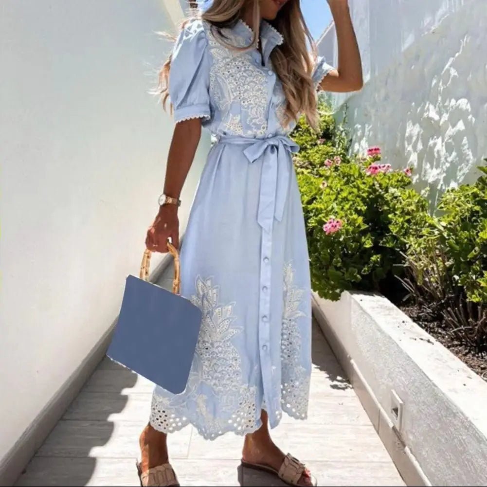 Beatrice Embroidered Lace-Up Maxi Dress - Elegant Occasion Dress for Women - Image 4