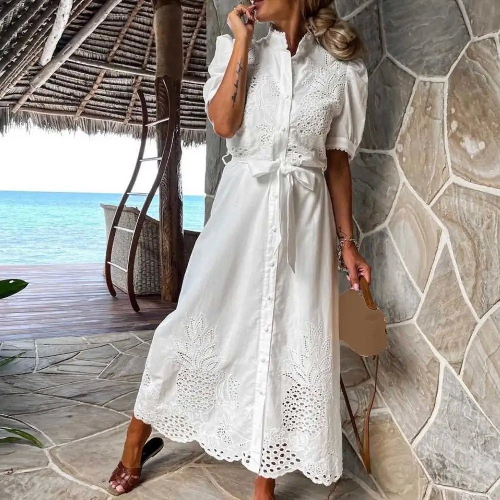 Beatrice Embroidered Lace-Up Maxi Dress - Elegant Occasion Dress for Women - Image 2