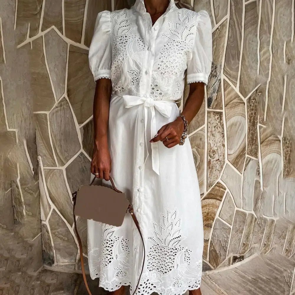 Beatrice Embroidered Lace-Up Maxi Dress - Elegant Occasion Dress for Women - Image 3