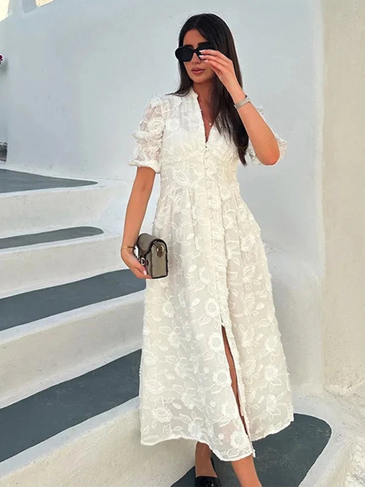 Celeste Embroidered Lace V-Neck Midi Dress - Elegant Occasion Dress for Women - Image 2