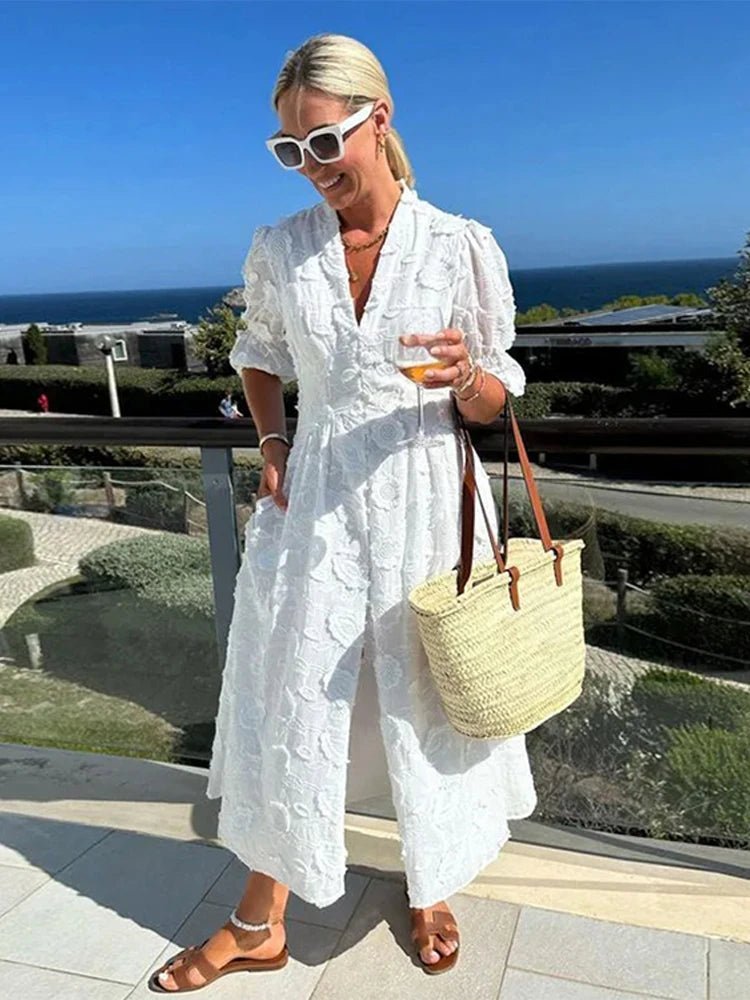 Celeste Embroidered Lace V-Neck Midi Dress - Elegant Occasion Dress for Women - Image 3